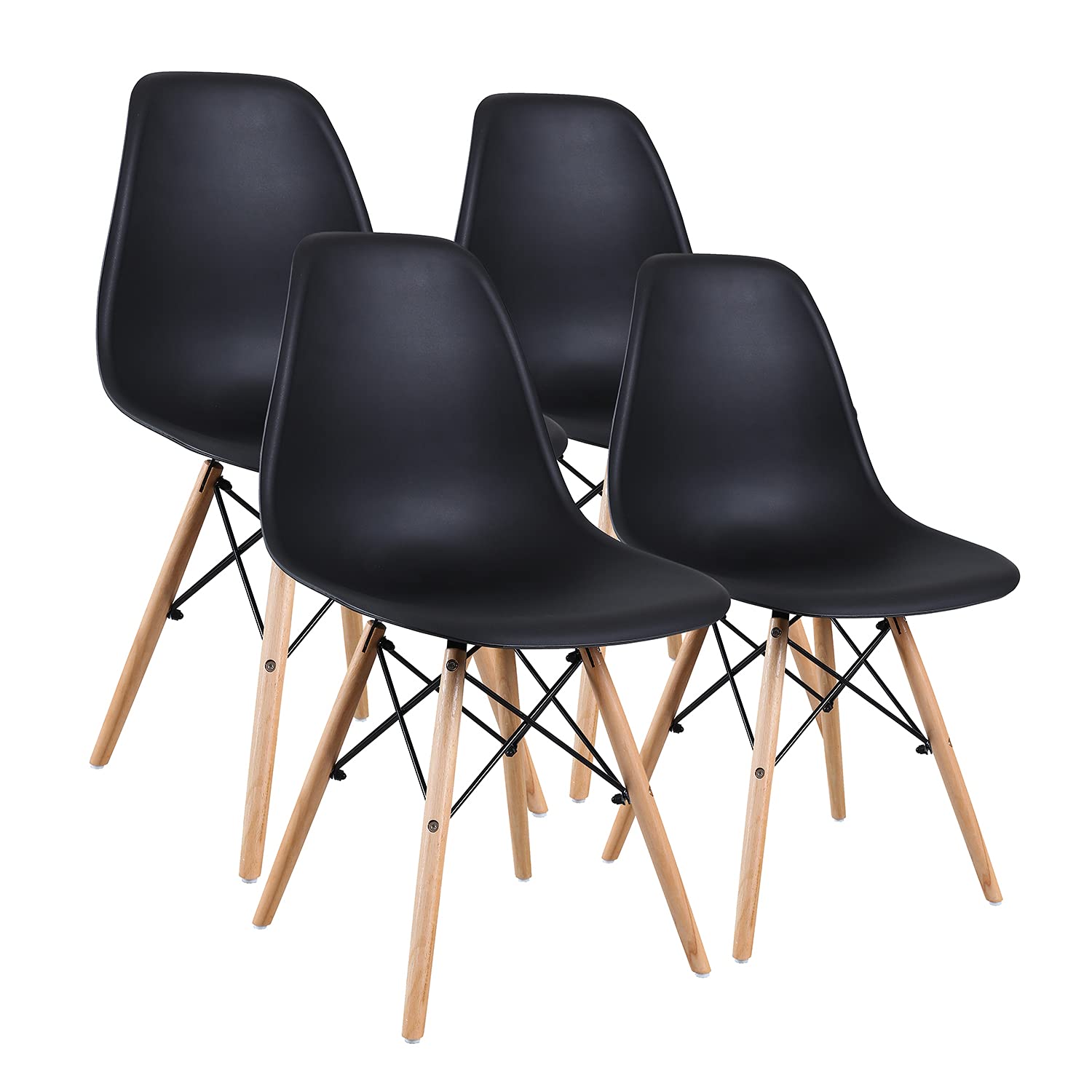 Amazon Basics Modern Dining Chairs Set of 4 - Black Shell Design with Wooden Legs for Kitchen, Dining Room & Living Room - 18.11