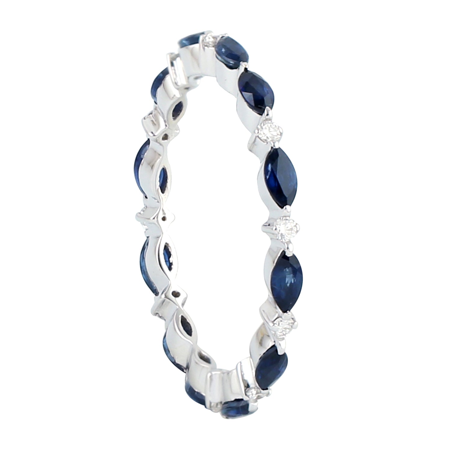 Exquisite Marquise Cut Blue Sapphire & Diamond Eternity Ring in 18K White Gold - Perfect for Anniversaries, Engagements & Special Occasions