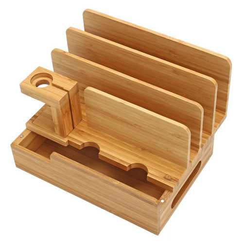 Bamboo Charging Dock Stand Organizer for Apple Watch, iPhone, and Tablet - Perfect for Nightstand, Office Desk, and Travel Accessories