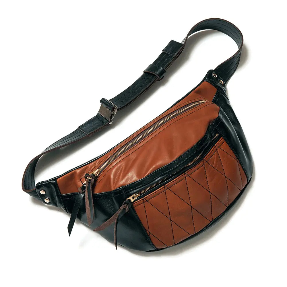 Premium Y'2 Genuine Leather Horse Hide Waist Bag BG 09 - Black & Brown Crossbody Fanny Pack for Men & Women | Perfect for Travel, Hiking, Festivals & Everyday Use