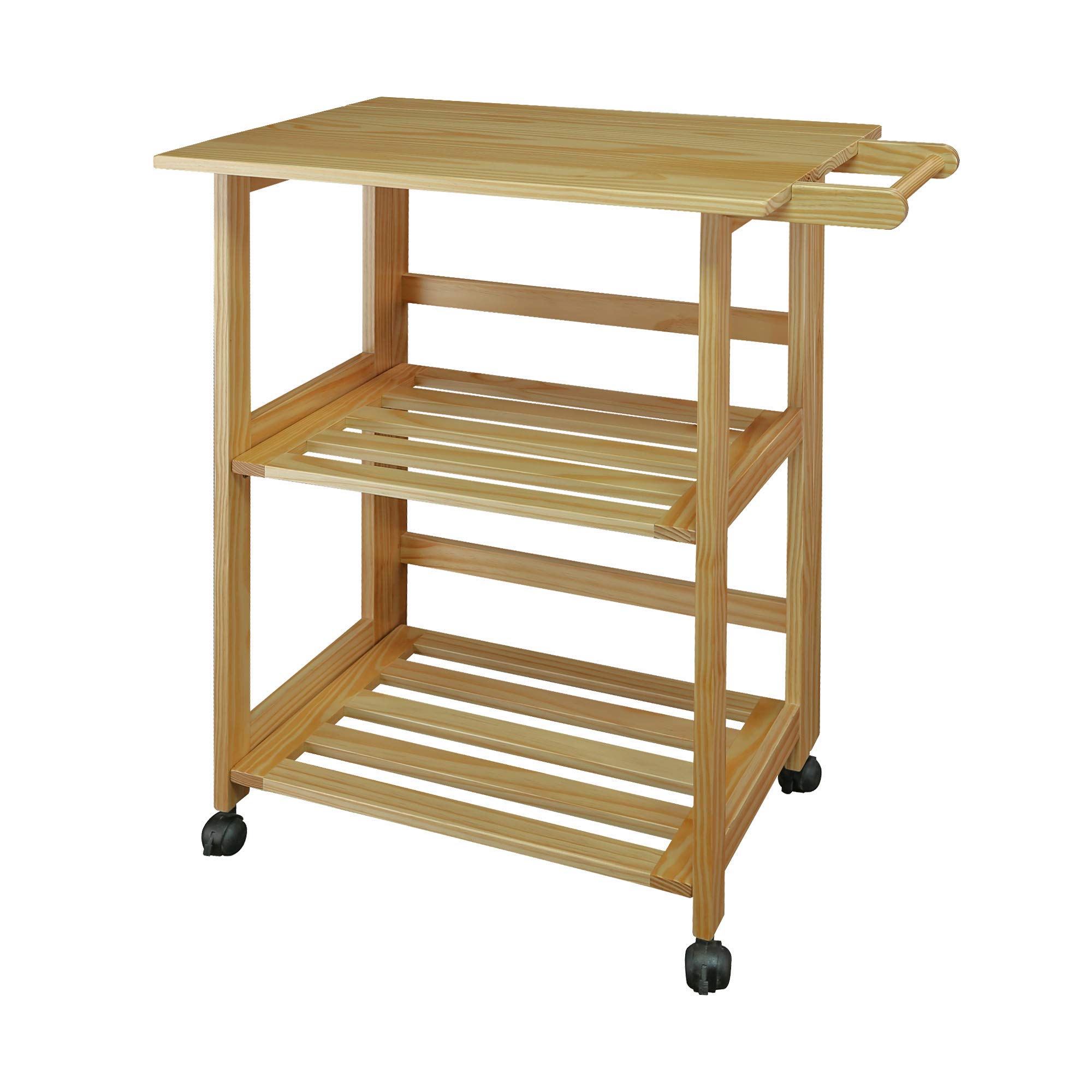 Casual Home Trek Folding Natural Wood Kitchen Cart - 27 Inch Wide, Portable Kitchen Island with Wheels for Small Spaces, Perfect for Cooking, Baking & Extra Countertop Storage