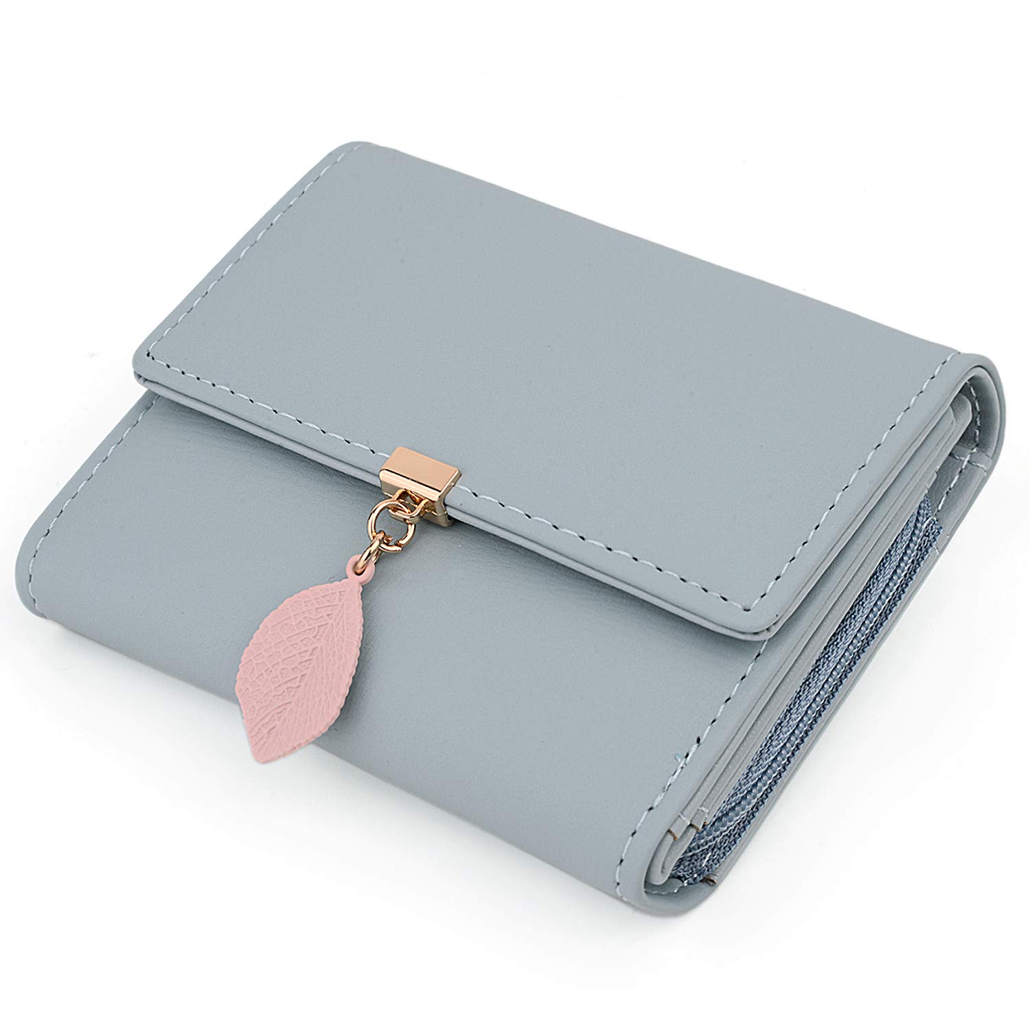 UTO RFID Blocking Wallet for Women - PU Leather Leaf Pendant Card Holder with Zipper Coin Purse | Phone & Checkbook Organizer | Perfect for Travel, Shopping & Everyday Use
