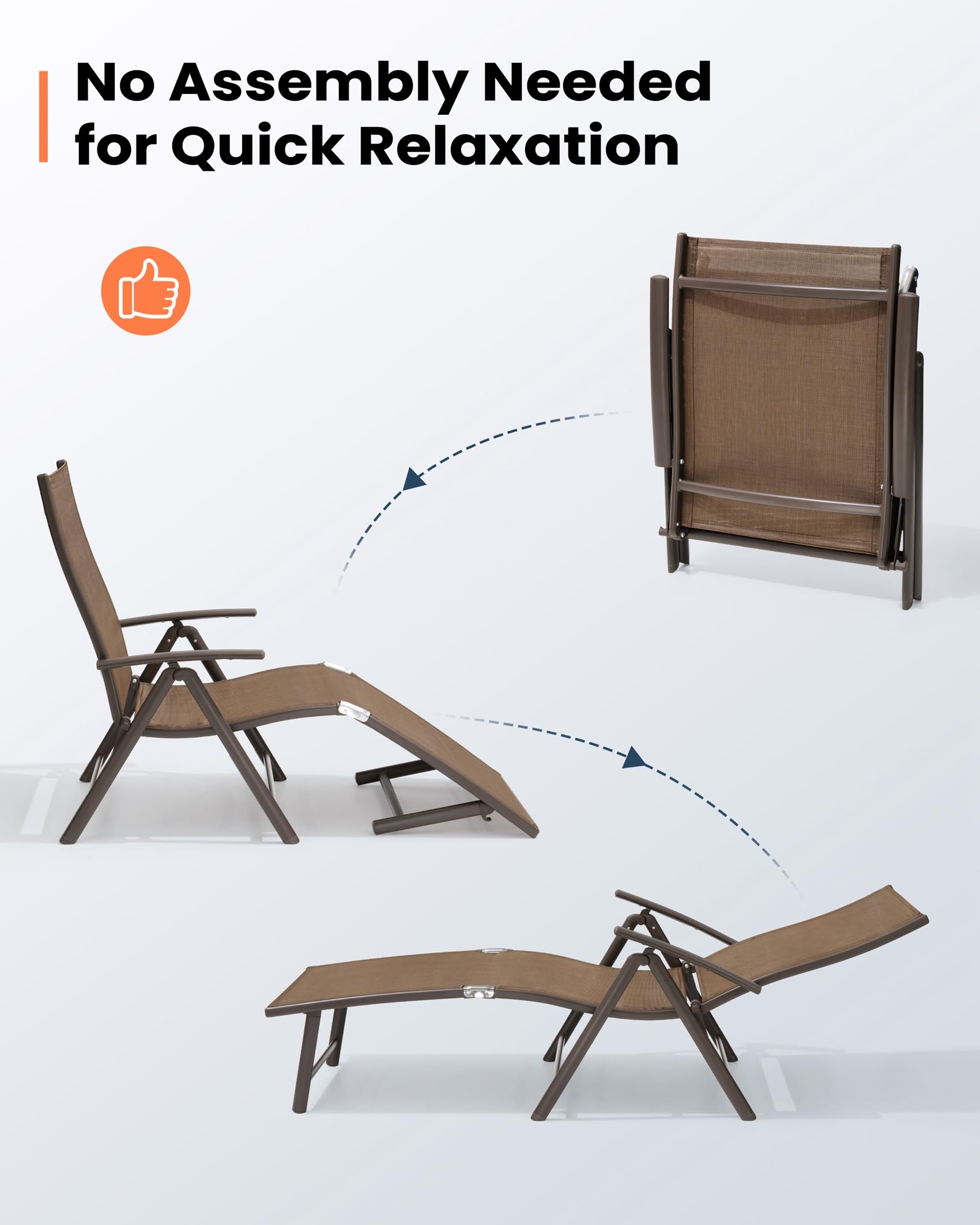 Pellebant Outdoor Chaise Lounge Set of 2 - Adjustable Aluminum Pool Lounge Chairs with Footrest - Foldable Patio Furniture for Beach, Poolside, Deck & Backyard Relaxation (2-Piece Set, Brown) - Perfect for Sunbathing, Lounging by the Pool, or Outdoor Entertaining