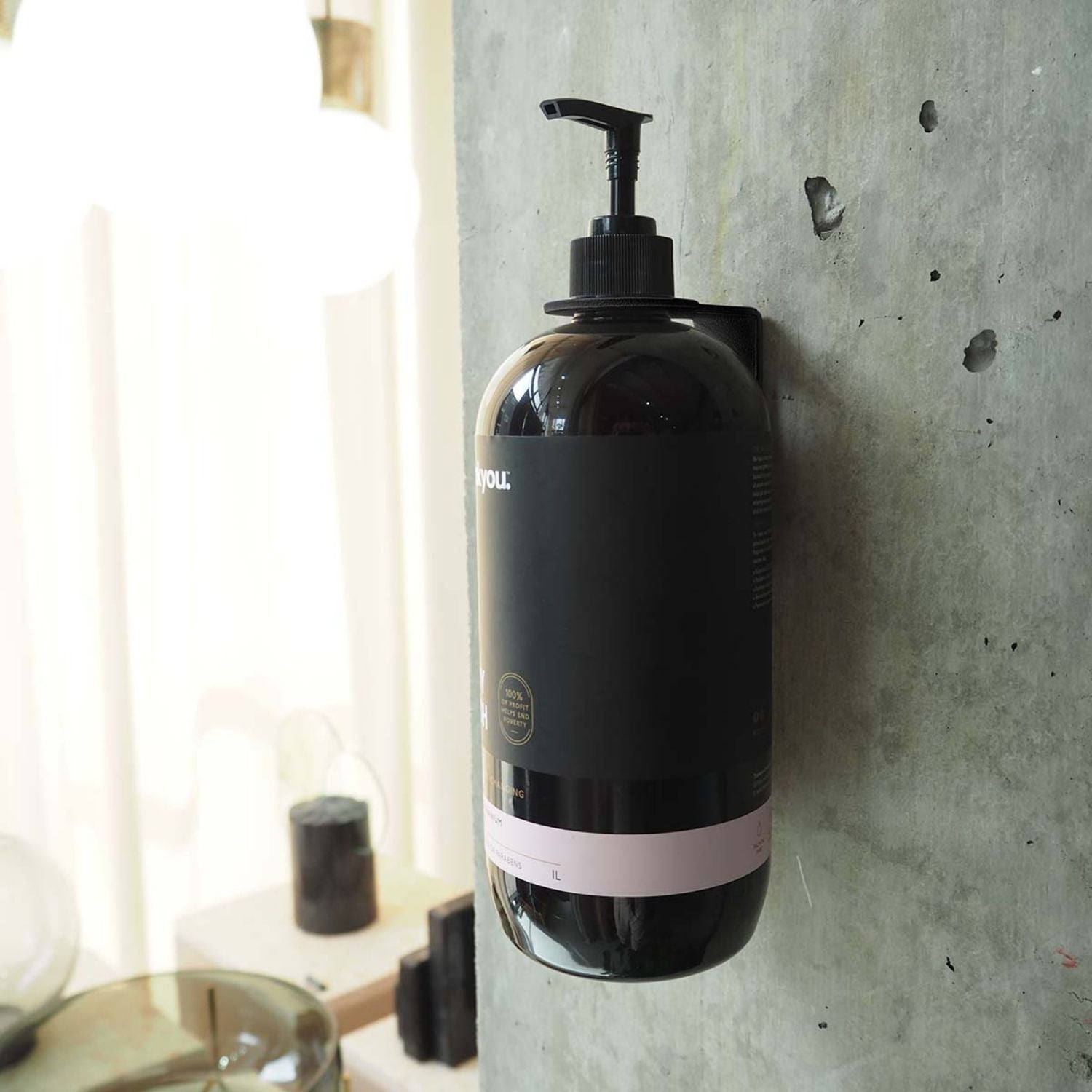 DESIGNSTUFF Floating Soap Dispenser Holder - Black | Bathroom Organizer for Sink Countertop | Waterproof Soap Dispenser Stand for Kitchen & Bathroom Decor