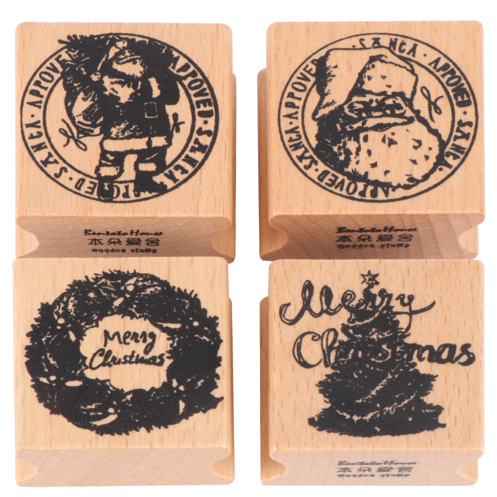 PRETYZOOM 4-Piece Christmas Wooden Stamp Set - Santa Claus, Garland & Tree Stamps for DIY Cards, Scrapbooking, Gift Wrapping & Holiday Crafts | Perfect for Christmas Decorations, Party Invitations & Handmade Greeting Cards