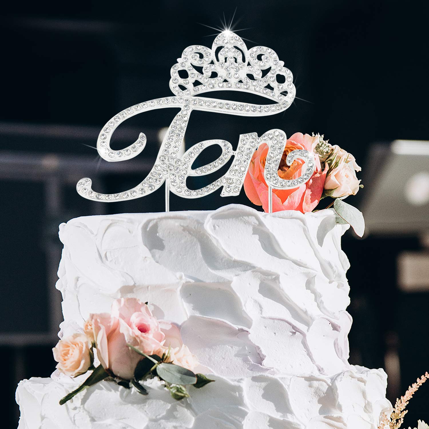 LINGTEER 10th Birthday Cake Topper with Crown - Silver Rhinestone Bling Decor | Happy 10th Birthday Party Supplies | Perfect for Milestone Celebrations, Cake Decorations & Gift Ideas