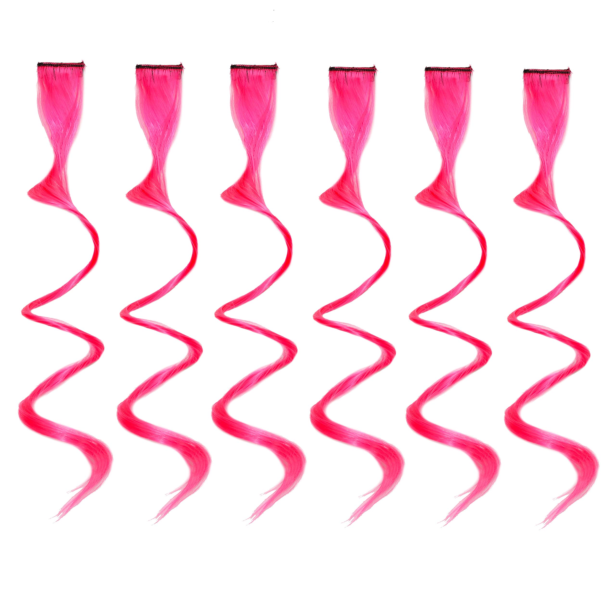 Rapidsflow® 6-Piece Colored Hair Streak Extensions for Women & Girls - Real Human Hair Highlights, Curly Pink - Perfect for Parties, Cosplay & Daily Styling