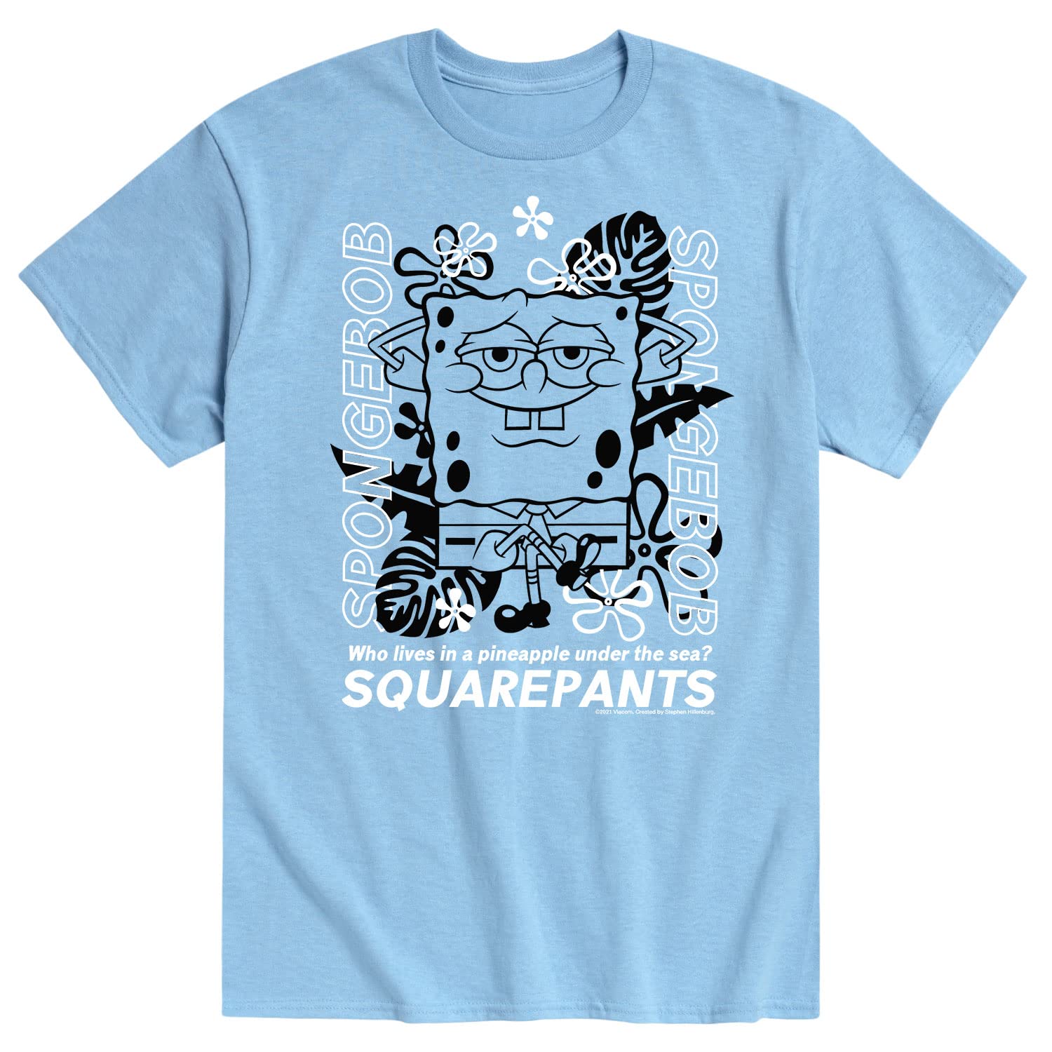 Spongebob Squarepants Tropical Graphic T-Shirt for Men - Soft Cotton Short Sleeve Tee - Perfect for Casual Wear, Beach Outings & Cartoon Lovers