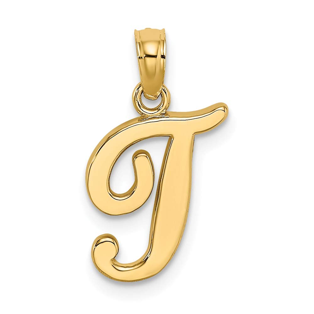14K Solid Yellow Gold T Initial Letter Alphabet Charm Pendant Necklace - 14mm x 9mm - Perfect for Personalized Jewelry, Gifts & Layering