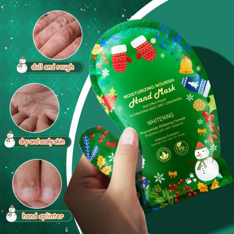 Naolve Christmas Nicotinamide Moisturizing Hand & Foot Mask Gift Set - Travel Size for Women & Girls - Deep Hydration for Dry, Dark & Rough Skin - Perfect for Holiday Gifting, Self-Care & Spa Nights (Hand Size)