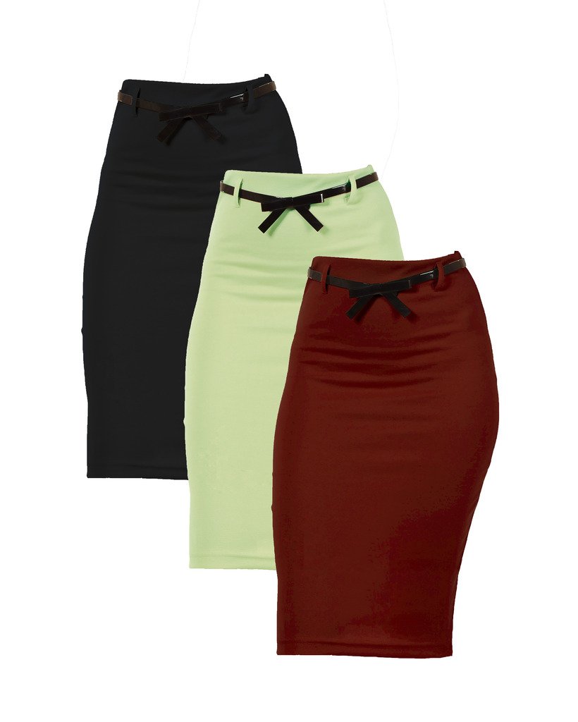 3 Pack Women's High Waist Below Knee Pencil Skirt | Dinamit Jeans | Slim Fit Stretch Denim Skirts for Work, Office & Casual Outfits