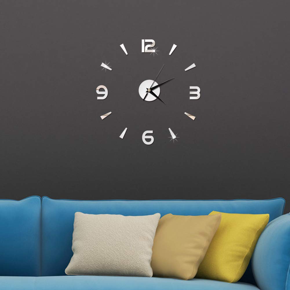 Haofy Frameless DIY Wall Clock - 3D Big Watch Sticker for Modern Home & Office Decor (Black/Silver) | Perfect for Living Room, Bedroom, or Workspace Wall Art
