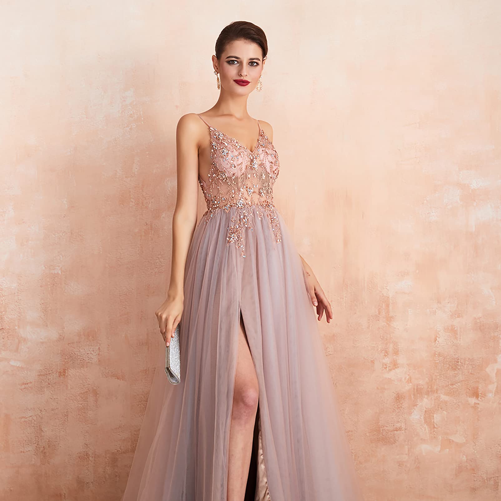Elegant Women's Summer Dresses - Sexy Spaghetti Strap Evening Gowns with V-Neck & Rhinestone Beading for Prom, Party & Formal Events | Perfect for Weddings, Cocktail Parties & Date Nights