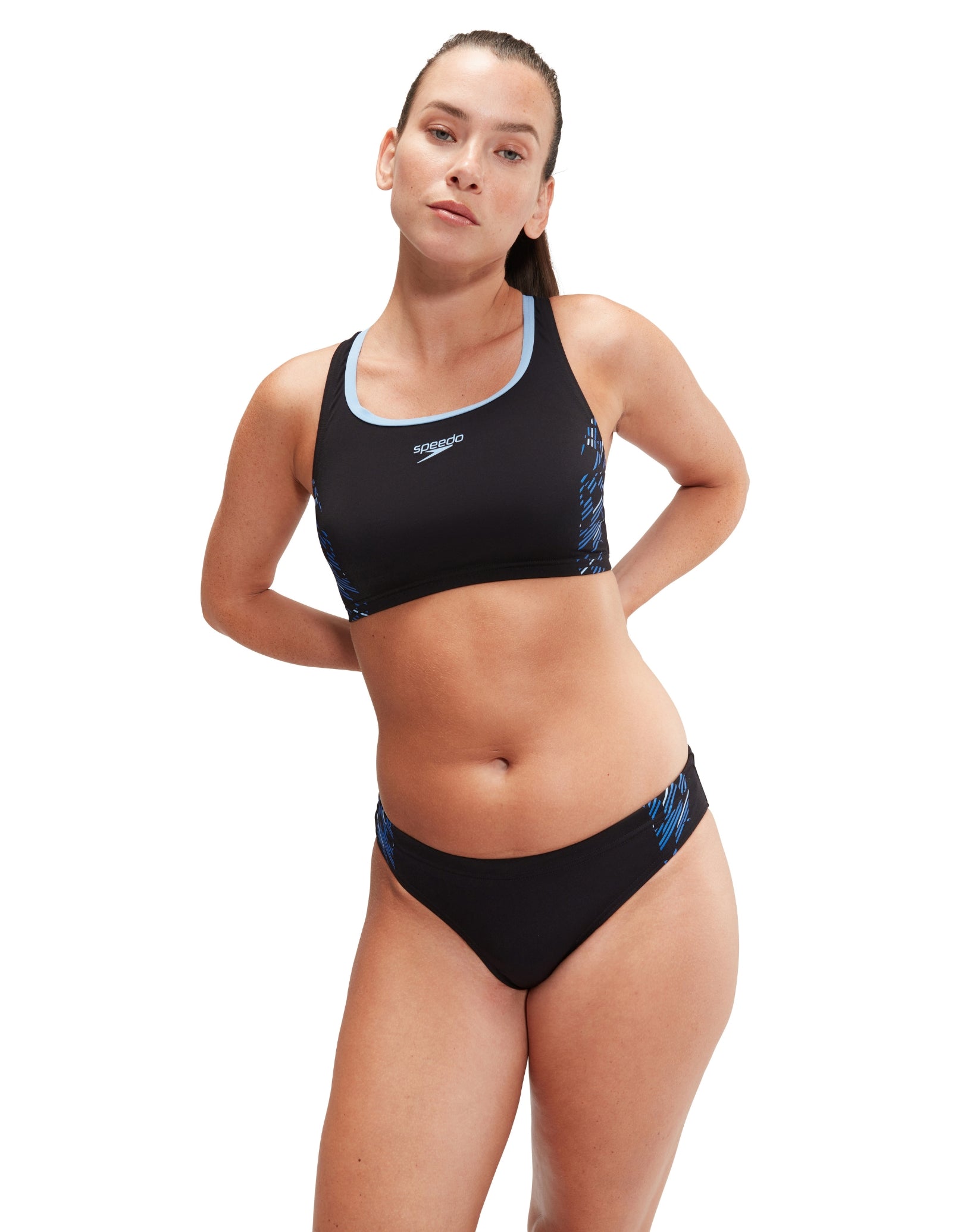 Women's 2 Piece Racerback Swimsuit - Black & Blue Bikini Set for Swimming, Beach Vacation & Summer Activities