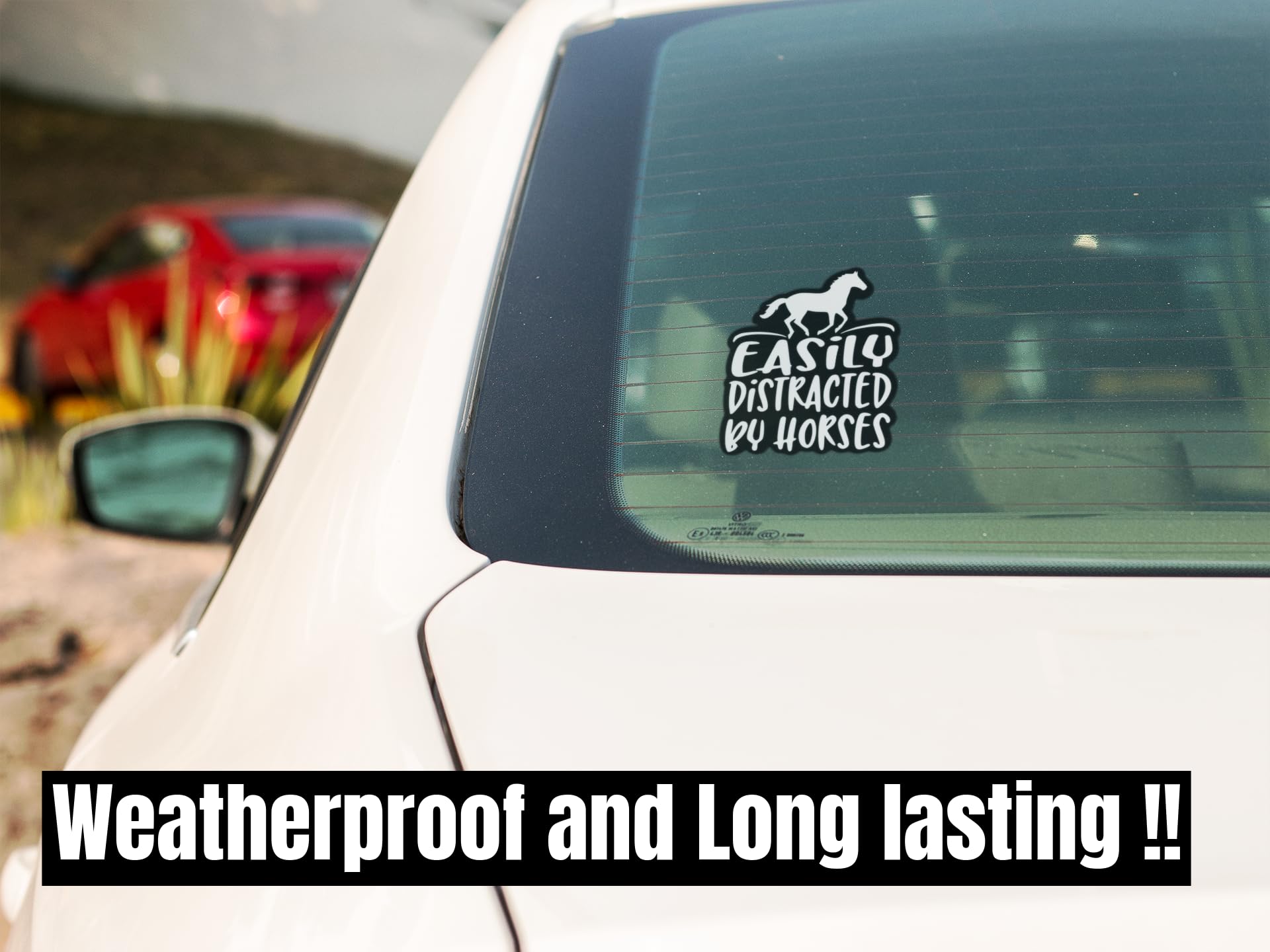 Easily Distracted by Horses Vinyl Decal Sticker - 5 Inch White Car Sticker for Cars, Trucks, Vans, SUVs, Walls, Cups & Laptops | Fun Office & Home Decor | KCD2684