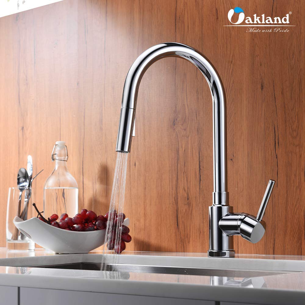 Chrome Kitchen Faucet with Pull Down Sprayer - High Arc Brass Sink Faucet for Modern Kitchens