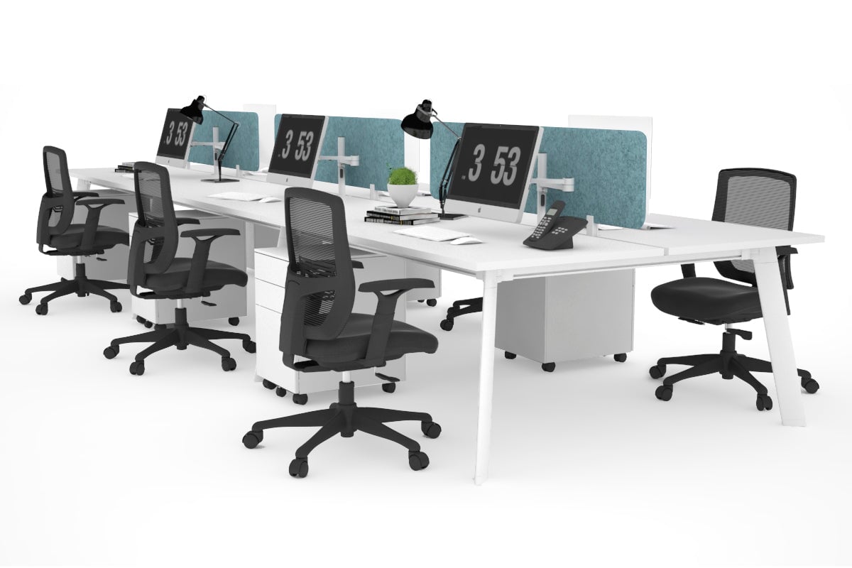 6-Person Workstation with White Frame - 1400L x 800W Office Desk with Cable Management | Perfect for Team Collaboration & Open Office Spaces