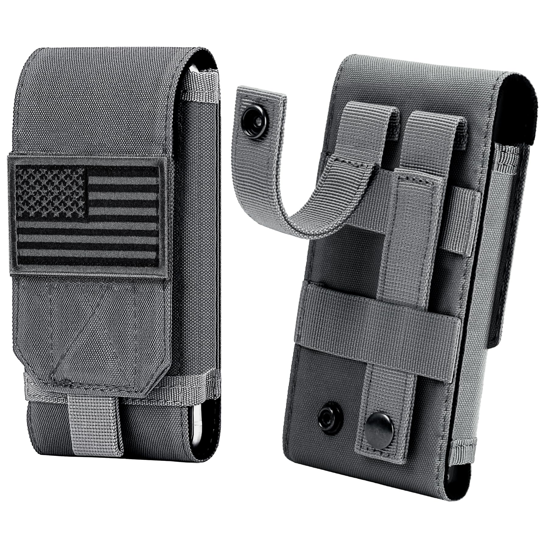 IronSeals Tactical Molle Phone Case - Heavy Duty Belt Loop Holster Pouch with Flag Patch for iPhone 16 Pro Max/16 Plus/16 Pro/16/15 Pro Max/14 Pro Max/13 Pro Max/12 Pro Max & Galaxy S24 Ultra - Perfect for Outdoor Adventures, Military Use & Everyday Carry