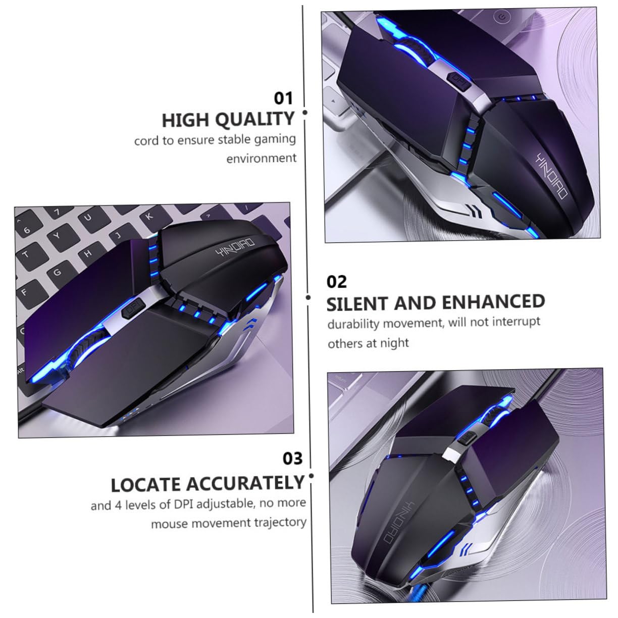 Homoyoyo 2-Pack USB Wired Silent Mouse - 6-Button Luminous Optical Mice for Laptop, PC, Office & Gaming - Ergonomic Computer Mouse for Work, Study & Home Use