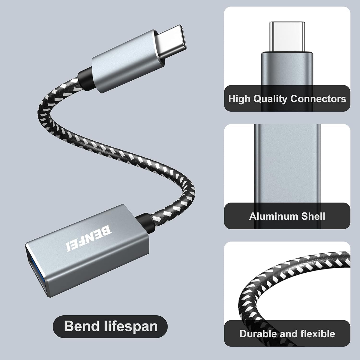 BENFEI USB C to USB 3.0 Adapter (2 Pack) - USB Type C Male to USB A Female Converter Compatible with iPhone 15 Pro/Max, MacBook Pro/Air 2023, iMac, Galaxy S23, Dell XPS 17 - Perfect for Data Transfer & Charging Devices