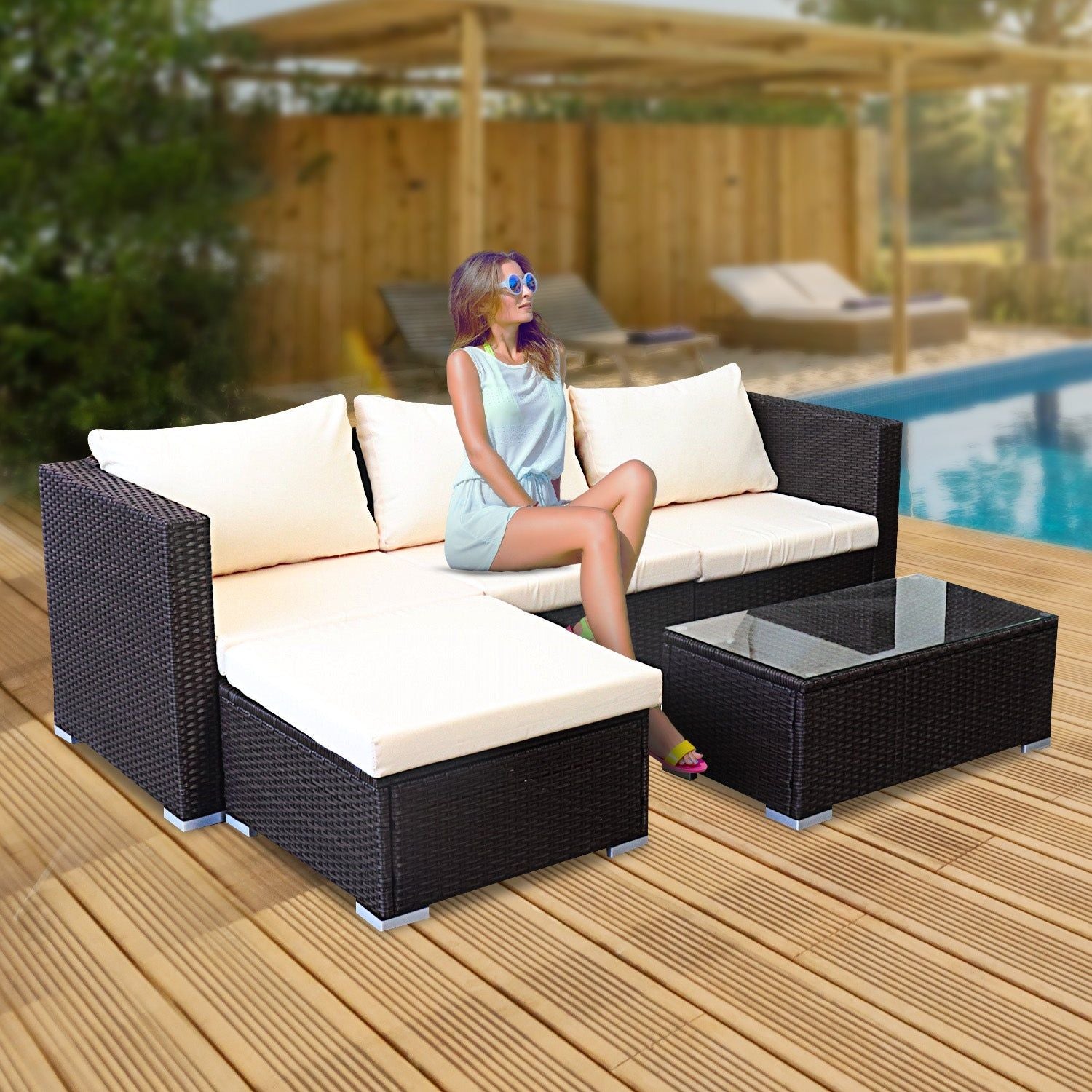 Stylish Sarantino 5-Piece Modular Outdoor Lounge Set - Durable PE Rattan Furniture in Elegant Brown | Perfect for Patio, Garden & Poolside Relaxation
