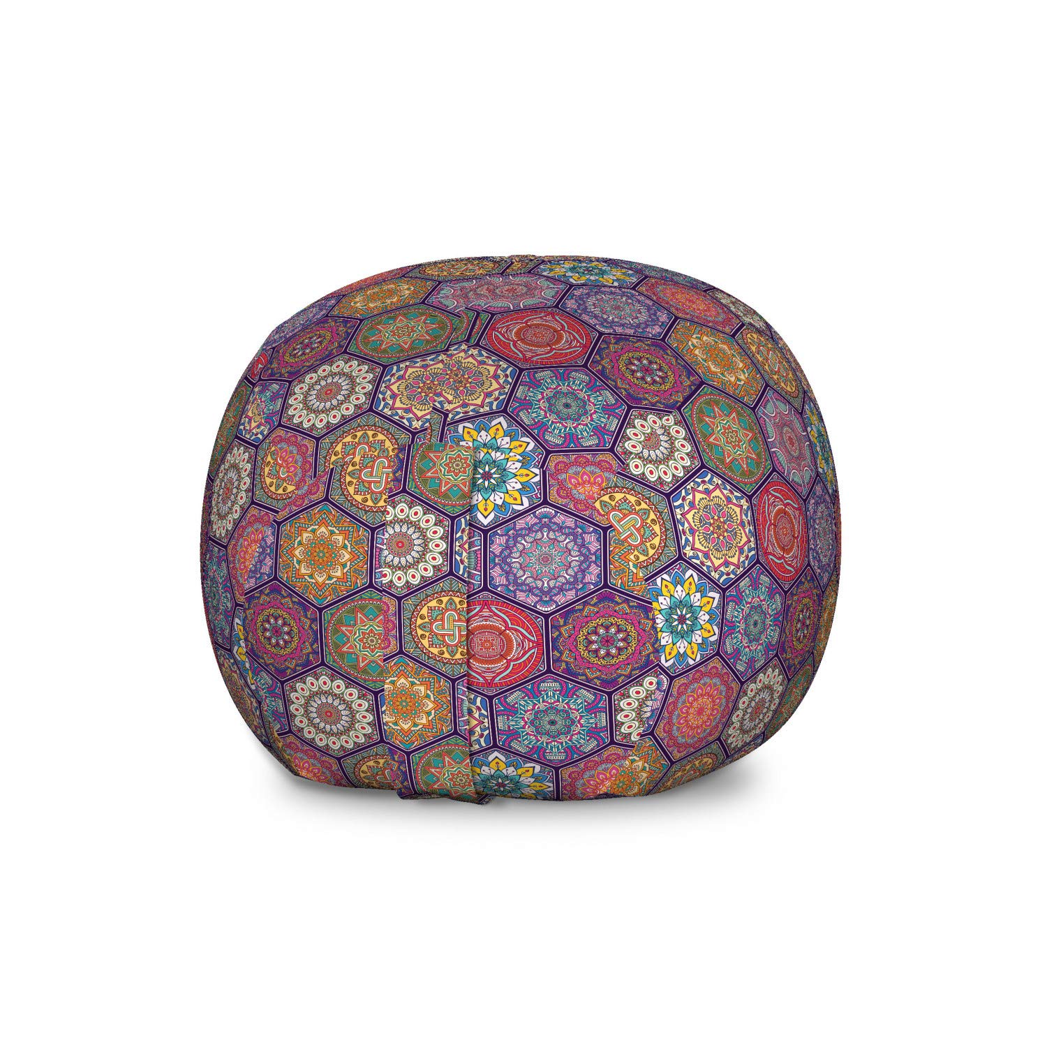 Ambesonne Mandala Storage Toy Bag Chair - Hexagonal Pattern with Oriental Cultural Design & Antique Flowers - Large Washable Stuffed Animal Organizer for Kids Room, Nursery, Playroom - Multicolor Storage Solution for Toys, Blankets & Home Decor