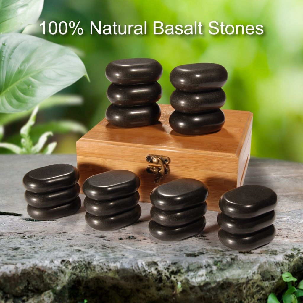 Professional 18-Piece Hot Stone Massage Kit with Basalt Rocks for Spa, Pain Relief & Relaxation - Perfect for Home & Professional Use, Healing Therapy & Stress Relief
