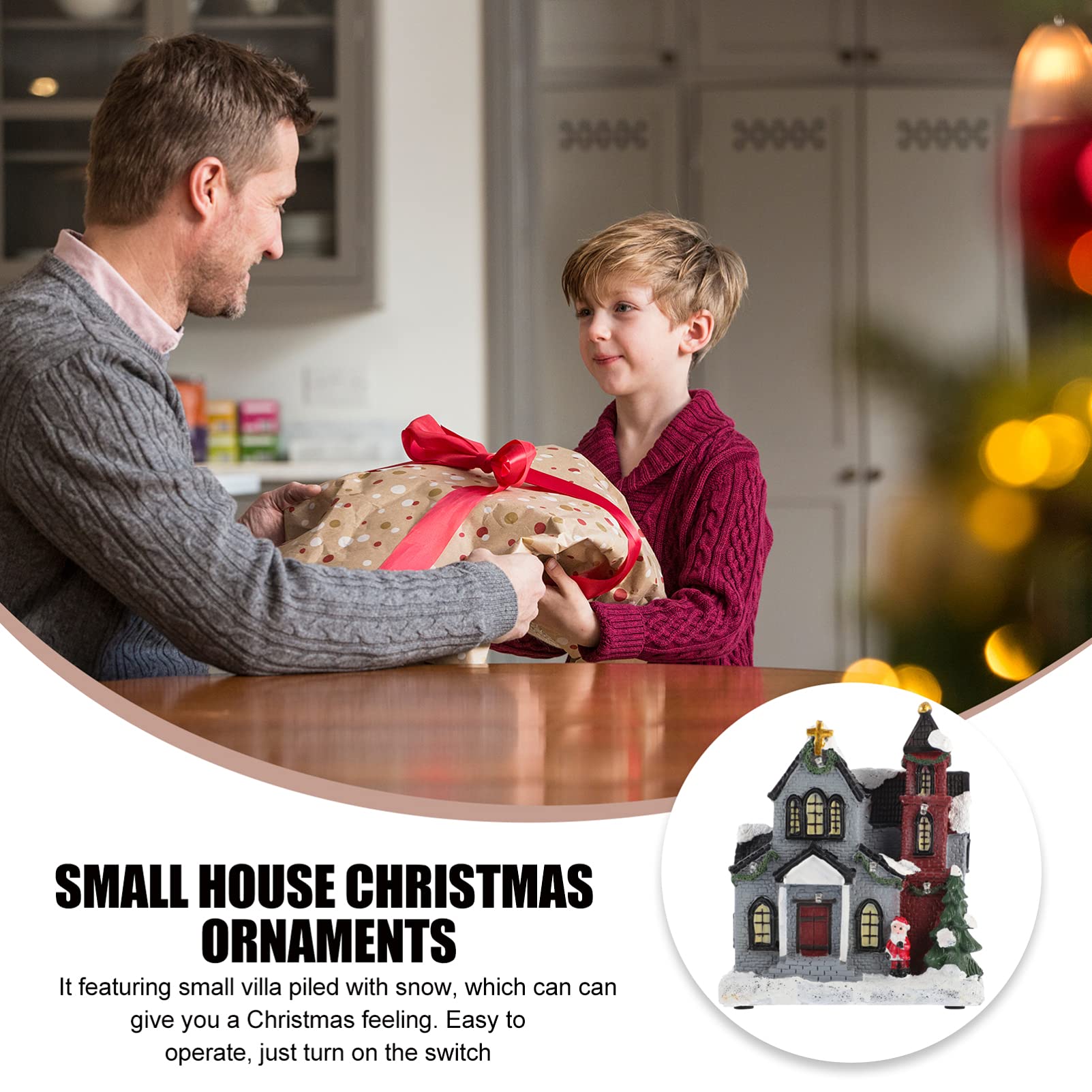 Uonlytech Christmas Resin Little House with LED Lights - Holiday Decor, Xmas Party Ornament, Glowing Villa Craft for Home, Tabletop, Gift & Festive Decorations