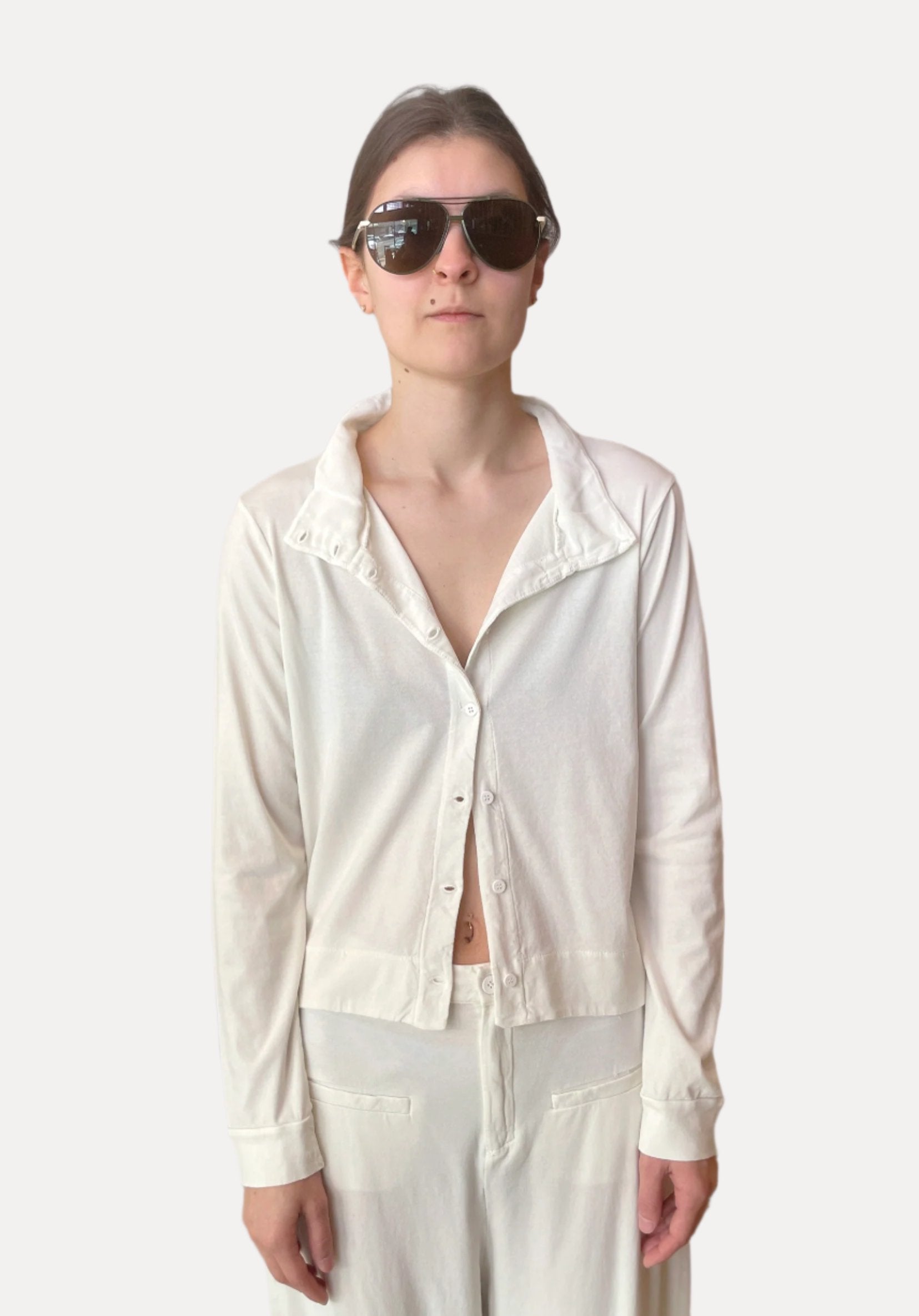 Boxy Fit Cotton Jersey Jacket in Ivory - Women's Casual Oversized Cardigan for Spring & Fall Layering