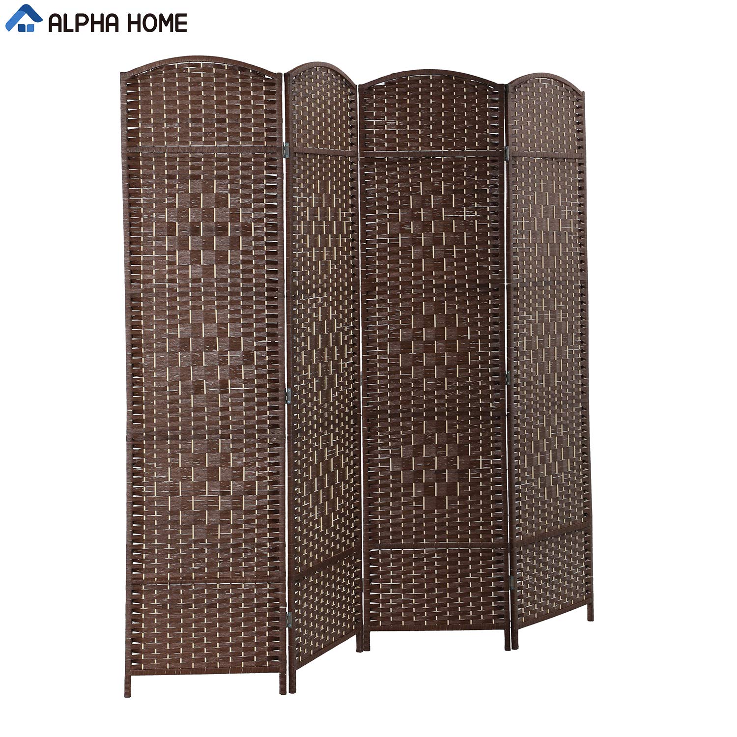 ALPHA HOME 6FT Woven Room Divider - 4 Panel Portable Folding Privacy Screen with Double Hinges, Freestanding Shoji Style Partition for Living Room, Hall, Parlor - Blackout Blinds for Home Office & Bedroom Privacy
