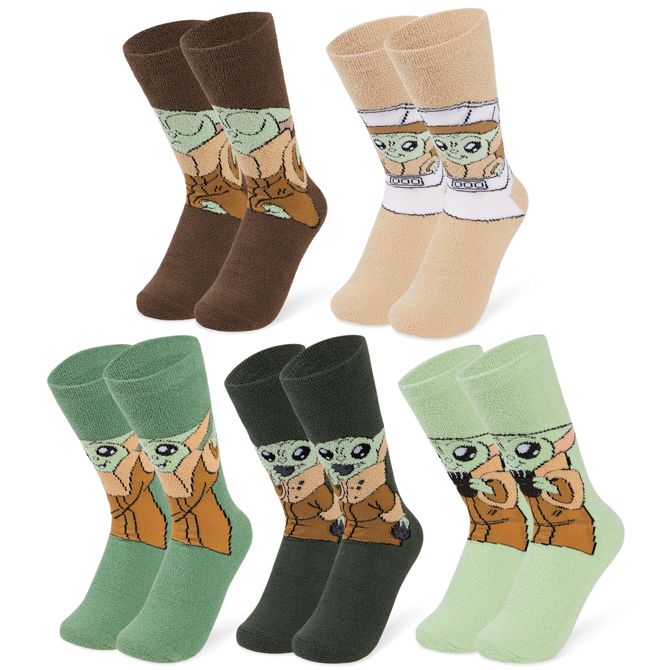 Disney The Mandalorian Fluffy Socks for Women & Teens - 5 Pack Baby Yoda Themed Warm Winter Slipper Socks (One Size) - Perfect Gift for Star Wars Fans, Christmas Presents & Cozy Home Wear