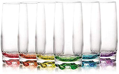 EDGE 99 Multicolored Highball Glasses Set of 6 - 390 ML (13.2 oz) Premium Drinking Tumblers for Cocktails, Iced Tea & Home Bar - Dishwasher Safe & Shatter Resistant