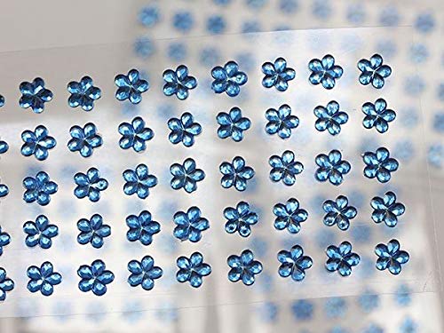 6mm Blue LQ05 Flower Self-Adhesive Acrylic Rhinestones - 250PCS (5 Sheets) - Plastic Face Gems & Body Jewels for DIY Crafts, Cards, Invitations, Nail Art, Costume Design and Party Decorations