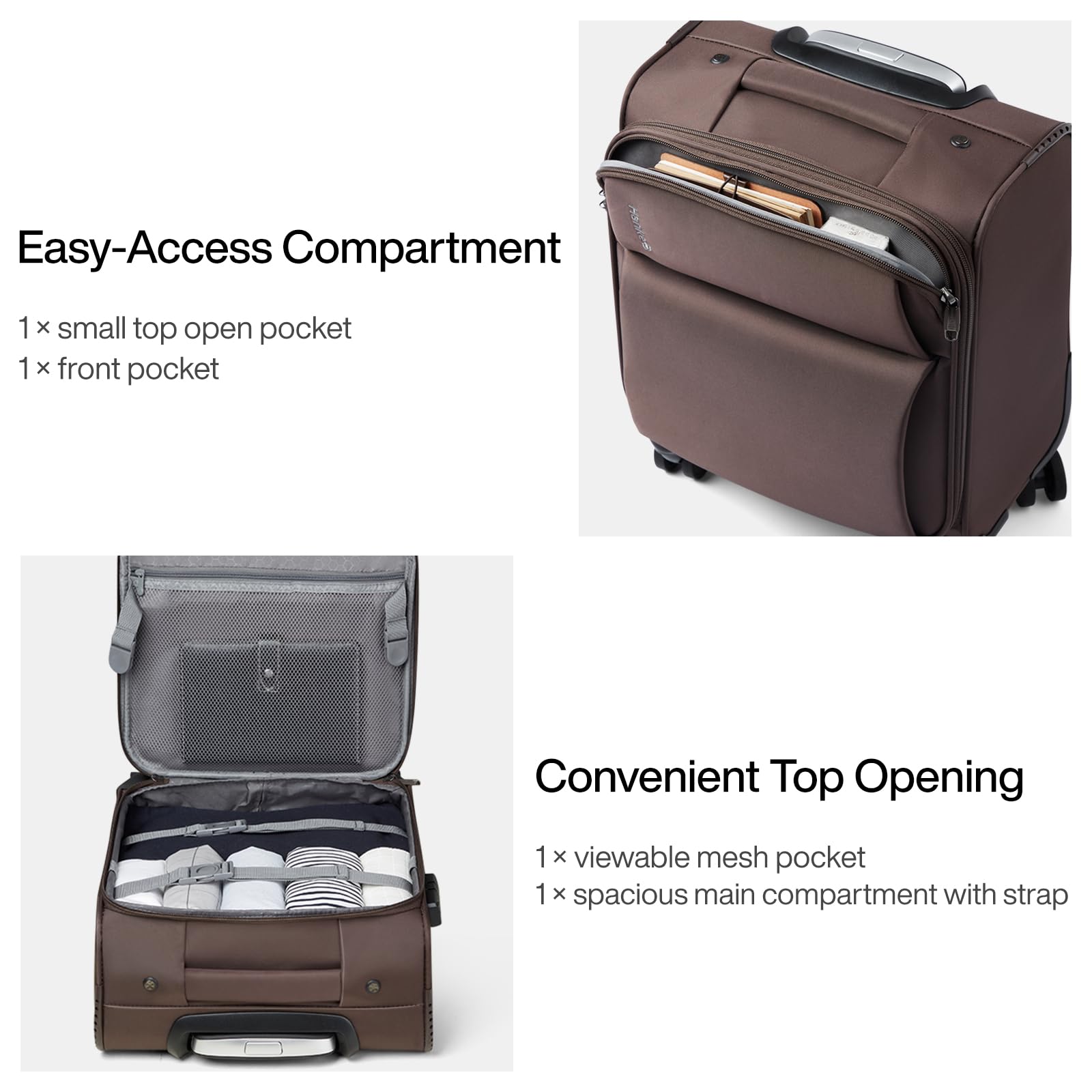 Hanke 16 Inch Underseat Carry On Luggage with Wheels - Softside Small Travel Bag for Airplane, Bus & Train - Perfect for Weekend Trips & Business Travel