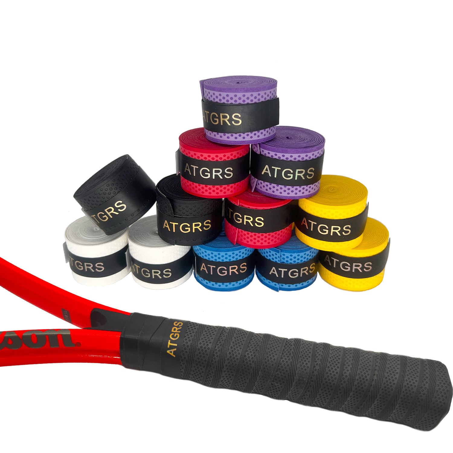 Advanced Elasticity Anti-Slip Tennis Grip Tape with Moisture Absorption & Embossing Design for Enhanced Performance - Perfect for Tennis, Badminton, Racquetball, and Squash Racquets (12 Colors)