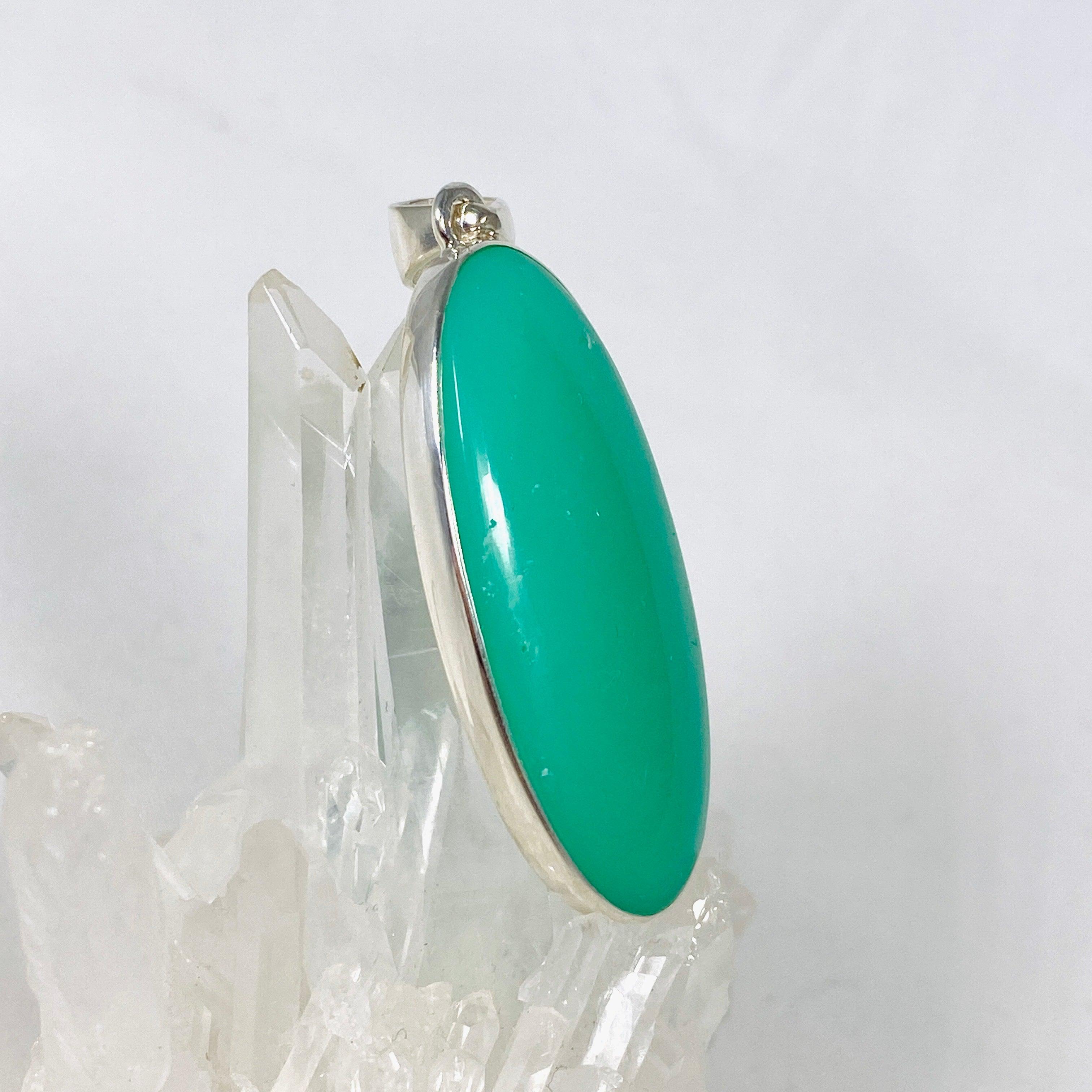 Natural Chrysoprase Oval Pendant Necklace - 925 Sterling Silver Jewelry KPGJ3925 for Women, Gift for Her, Birthday, Anniversary, Wedding, Party Wear