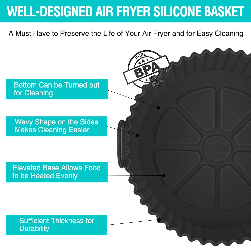 Non-Stick Silicone Air Fryer Liners for Ninja AF101, AF141, AF150, AF161 XL & Most 3-5QT Air Fryers | Reusable Microwave & Oven Safe Accessories | Perfect for Ninja Foodi, Healthy Cooking & Easy Cleanup