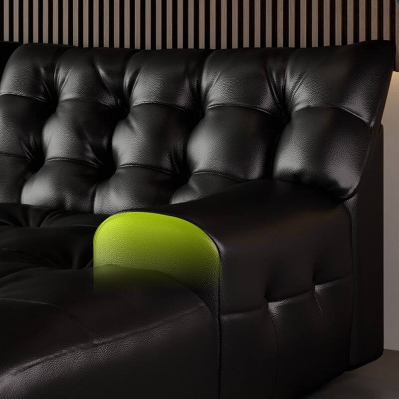 Black L-Shape Sofa Chaise with Tufted Back & Button Details - Modern Living Room Furniture for Small Spaces & Apartments