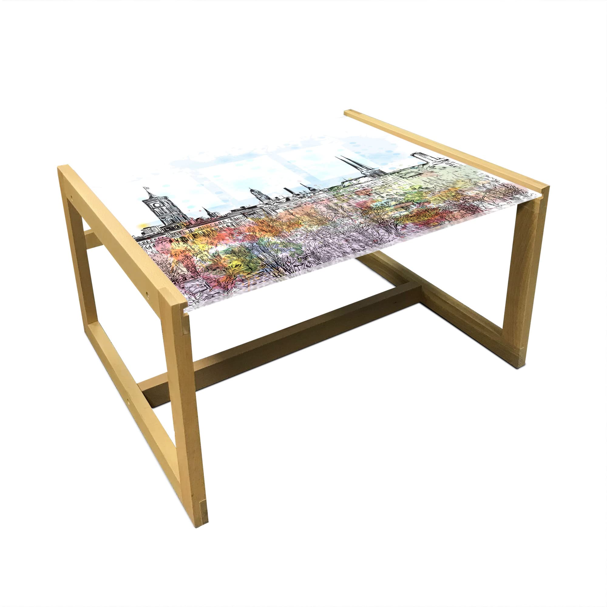 Ambesonne Watercolor Coffee Table - Berlin Cityscape Print, Wooden Frame for Office & Dorm Decor