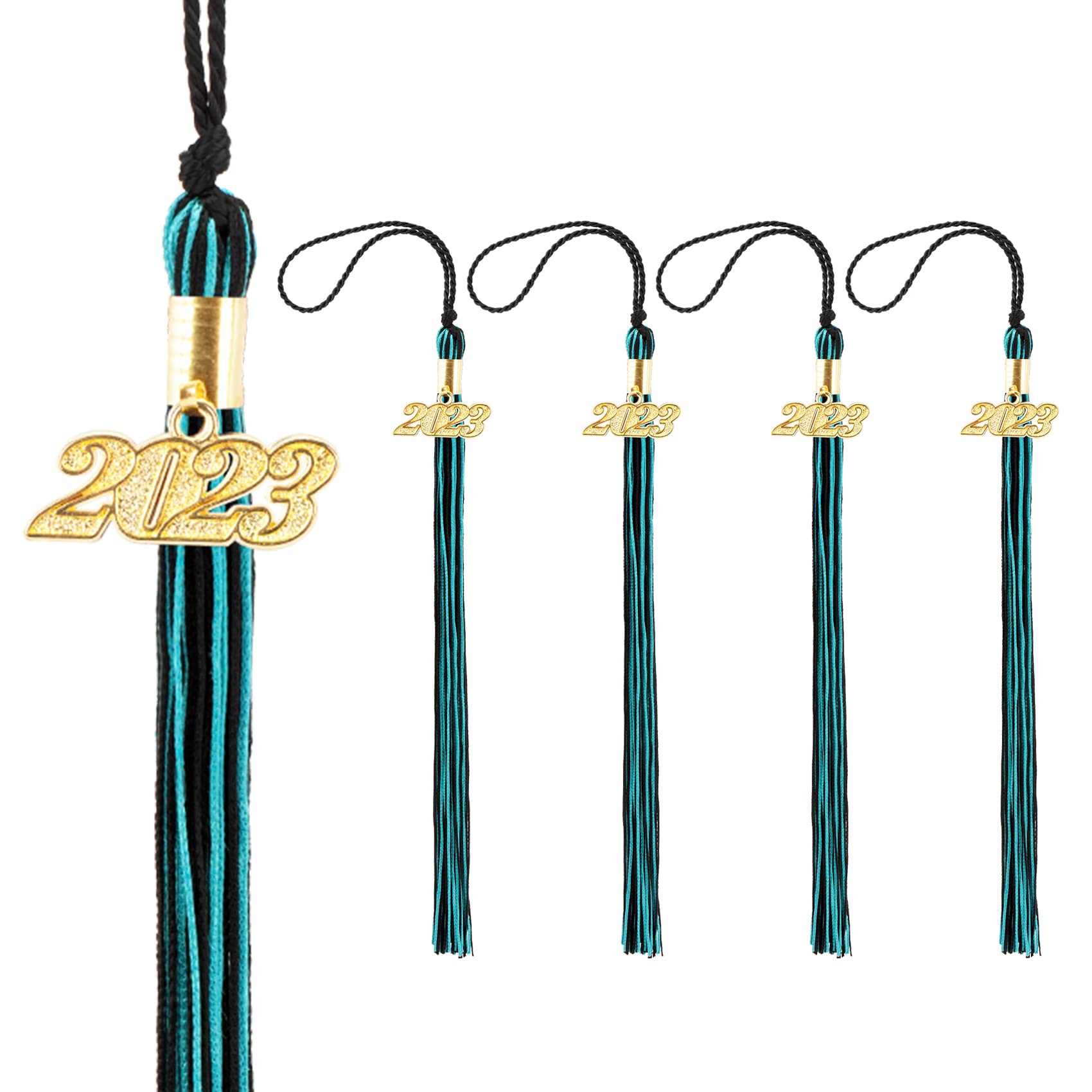 5 PCS 2023 Graduation Cap Tassels with Year Charm - Teal & Black Graduation Hat Decorations for High School & College Commencement Ceremonies