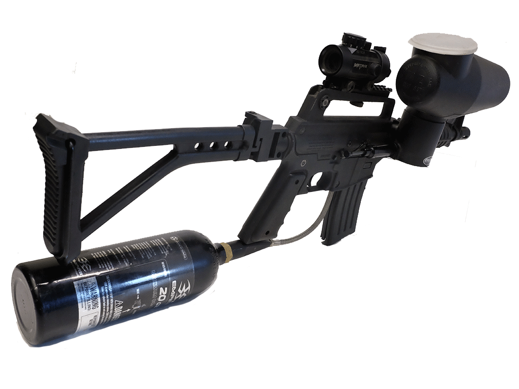 Tippmann M16 Alpha Black Tactical Paintball Gun with CO2 Canister & Cyclone Feed System - Includes Matrix Tactical Scope - Perfect for Outdoor Combat Games, Military Simulation & Paintball Tournaments