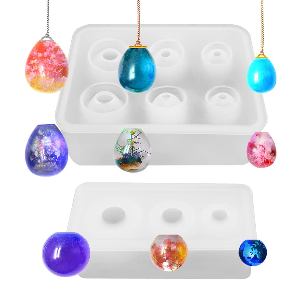 2 Pcs Silicone Resin Ball Molds for DIY Jewelry Making - Universe Sphere & Egg Shaped Epoxy Casting Molds for Pendants, Resin Crafts - Perfect for Home Decor, Gift Making & Creative Projects