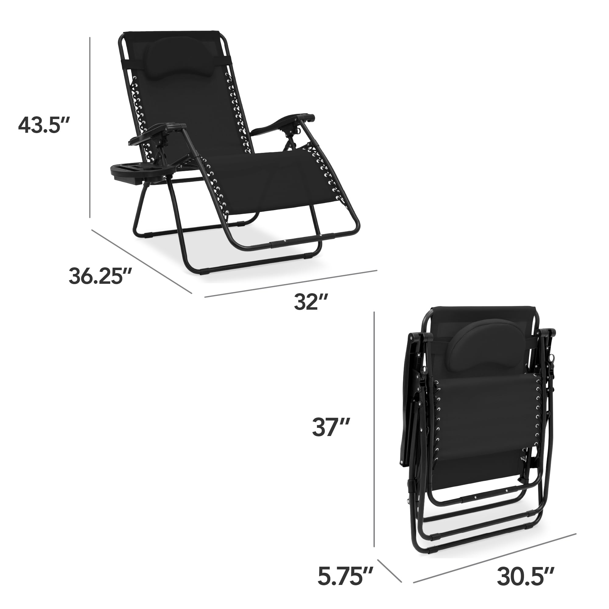 Best Oversized Zero Gravity Chair for Outdoor Relaxation - Folding Patio Lounge Recliner with Cup Holder & Accessory Tray, Includes Comfort Pillow - Perfect for Backyard, Poolside, Beach & Camping (Black)