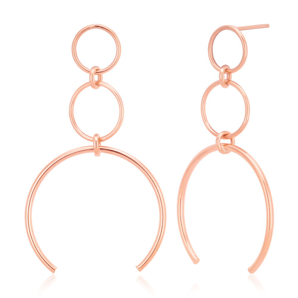 9ct Rose Gold Graduated Triple Circle Drop Earrings - Elegant Dangle Earrings for Women, Perfect for Weddings, Parties & Special Occasions