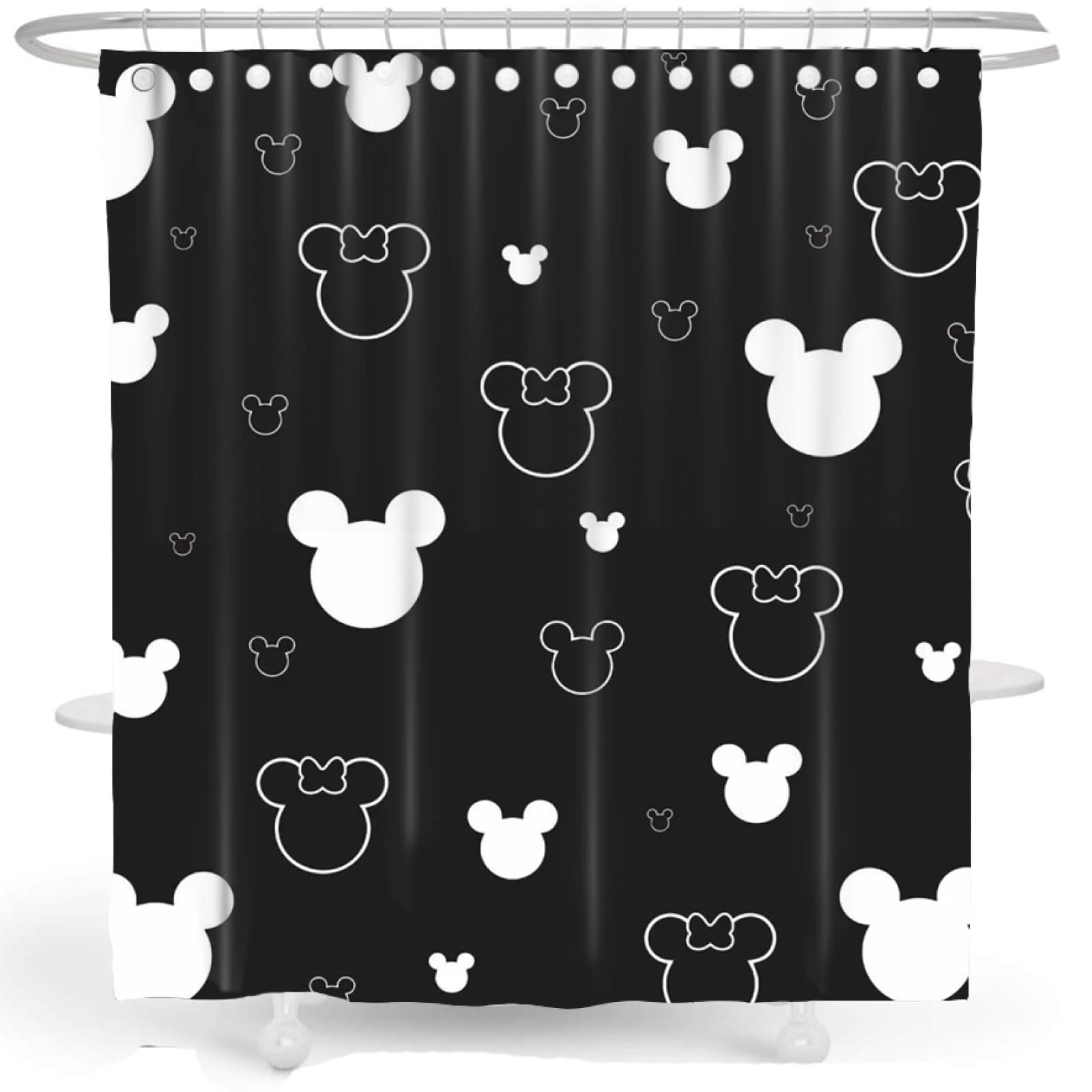 Cute Cartoon Mouse Head Waterproof Shower Curtain 72x72 Inch - Kids Bathroom Decor with 12 Hooks - Black Fabric Bathtub Curtain Set for Children's Bathroom, Perfect for Showers, Bathtubs & Nursery Decor