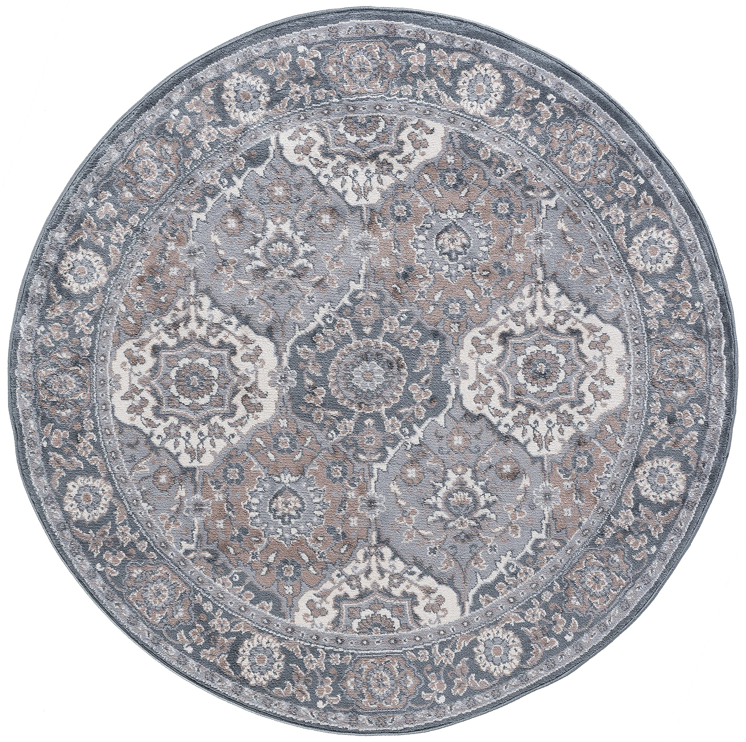 Modern Gray 8ft Round Area Rug - Soft Large Contemporary Carpet for Living Room, Dining Room, Bedroom, Kitchen & Entryway - Perfect for Home Decor & Cozy Spaces