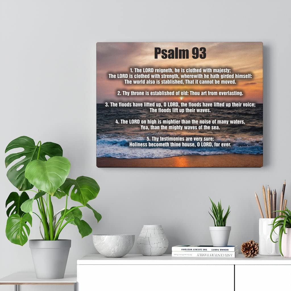 Bible Art Psalm 93 Ocean Wall Decor - Christian Scripture Canvas Print - 'The Lord Reigns' Religious Home Decor for Living Room, Bedroom & Church