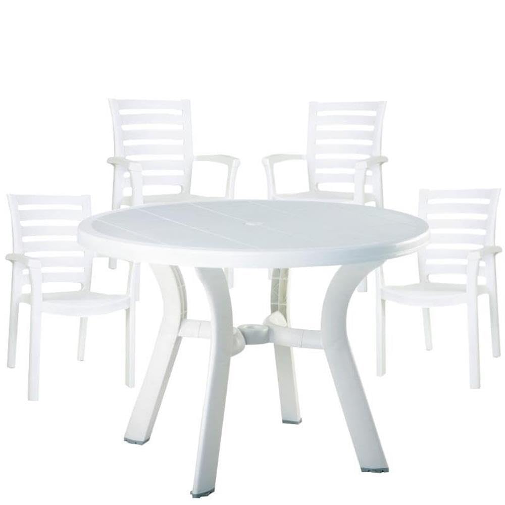 Modern 4-Person Outdoor Dining Set - Heavy Duty UV Resistant Resin Patio Furniture with Round Table & Chairs | Perfect for Backyard BBQs, Garden Parties & Poolside Entertaining