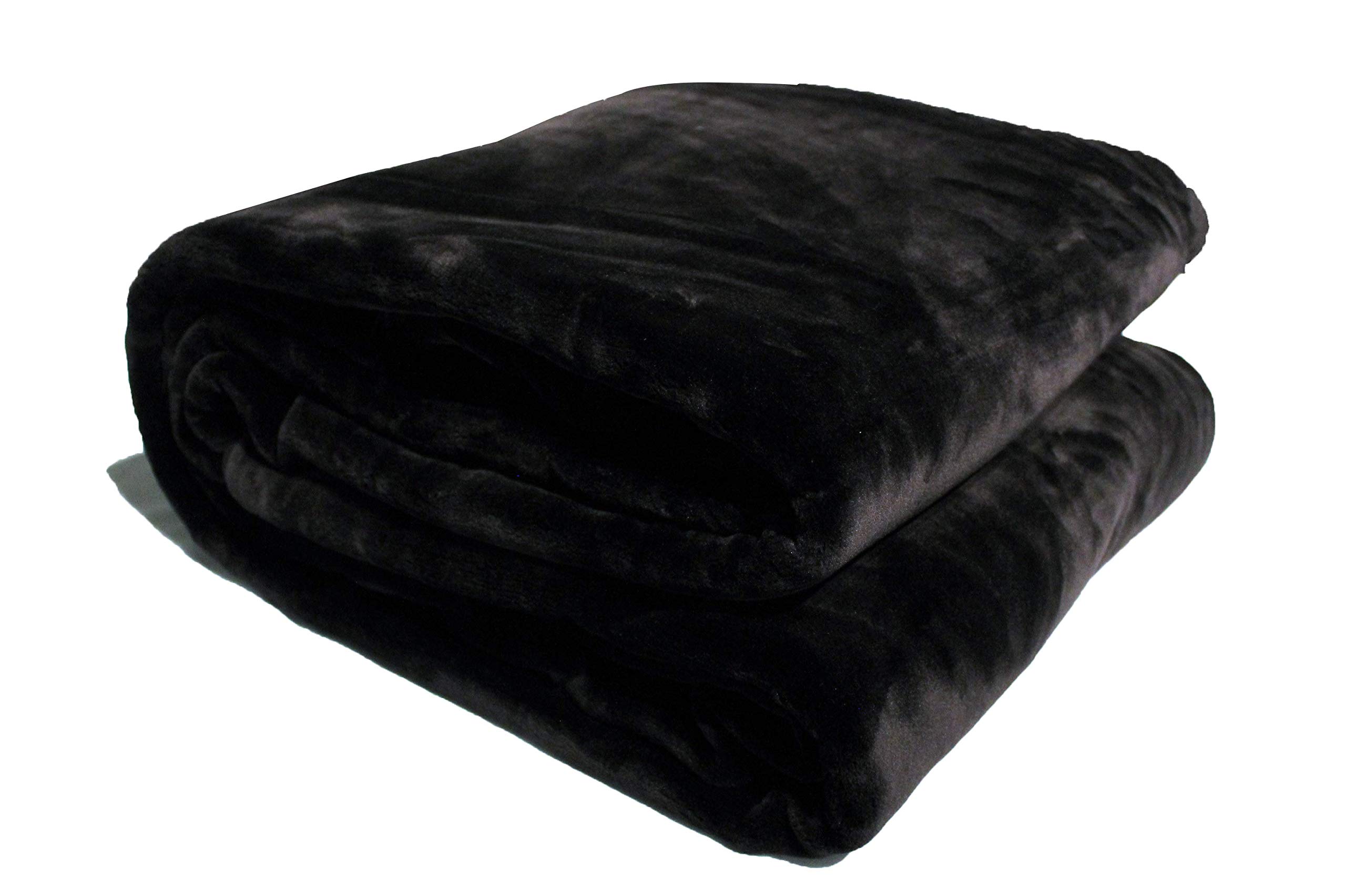 King Size Black Faux Fur Blanket - Ultra Soft Reversible Plush Velvet Throw for Bed, Couch & Sofa - Korean Mink Style Heavy Weight Blanket for Winter Warmth & Cozy Comfort (Black, King)