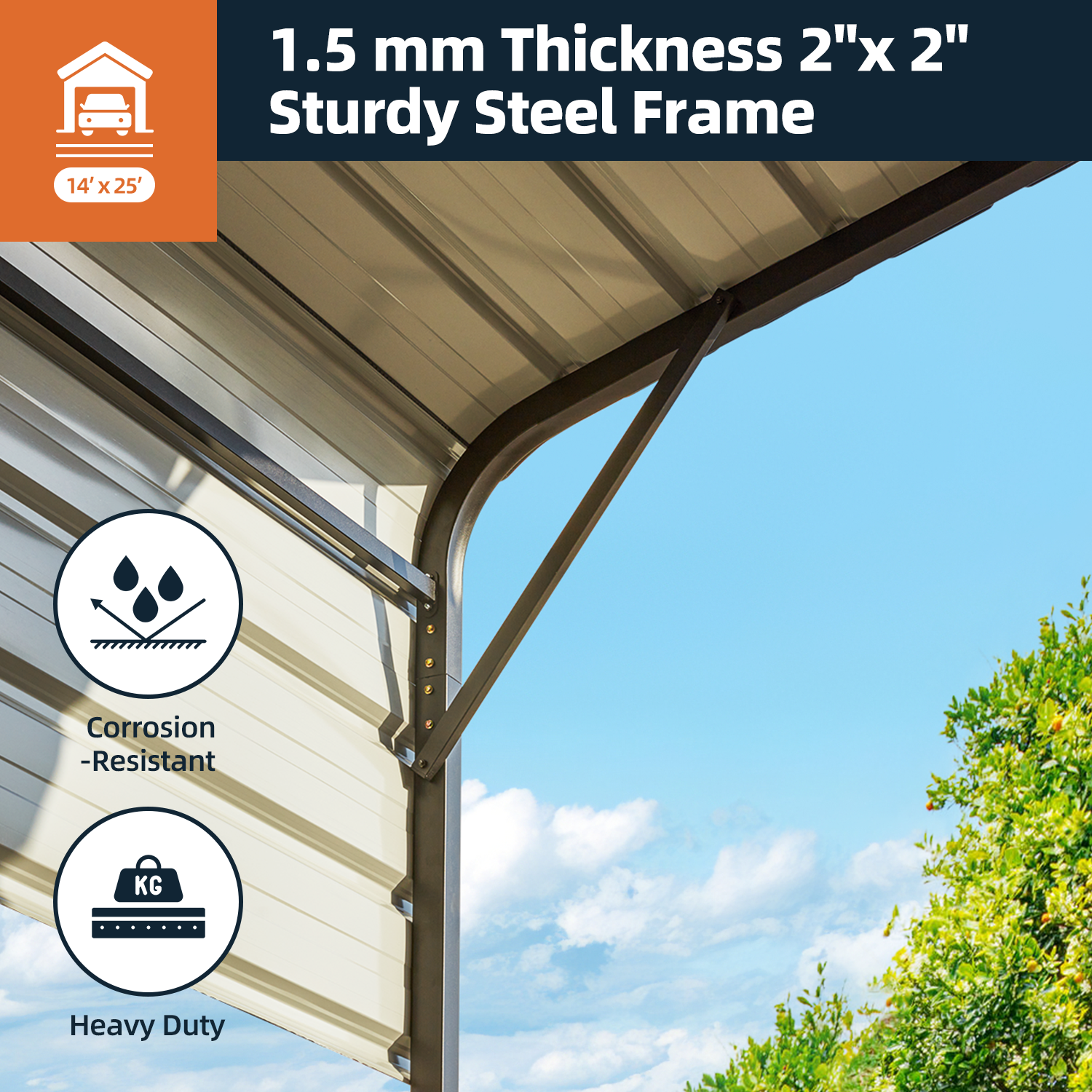 EROMMY 2 Car Metal Carport with Galvanized Steel Roof - Durable Vehicle Shelter for Cars, Trucks & Outdoor Storage | Perfect for Driveway, Backyard & RV Protection